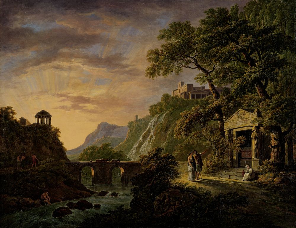Arcadisch landschap met ondergaande zon (1792 - 1809) by Daniël Dupré