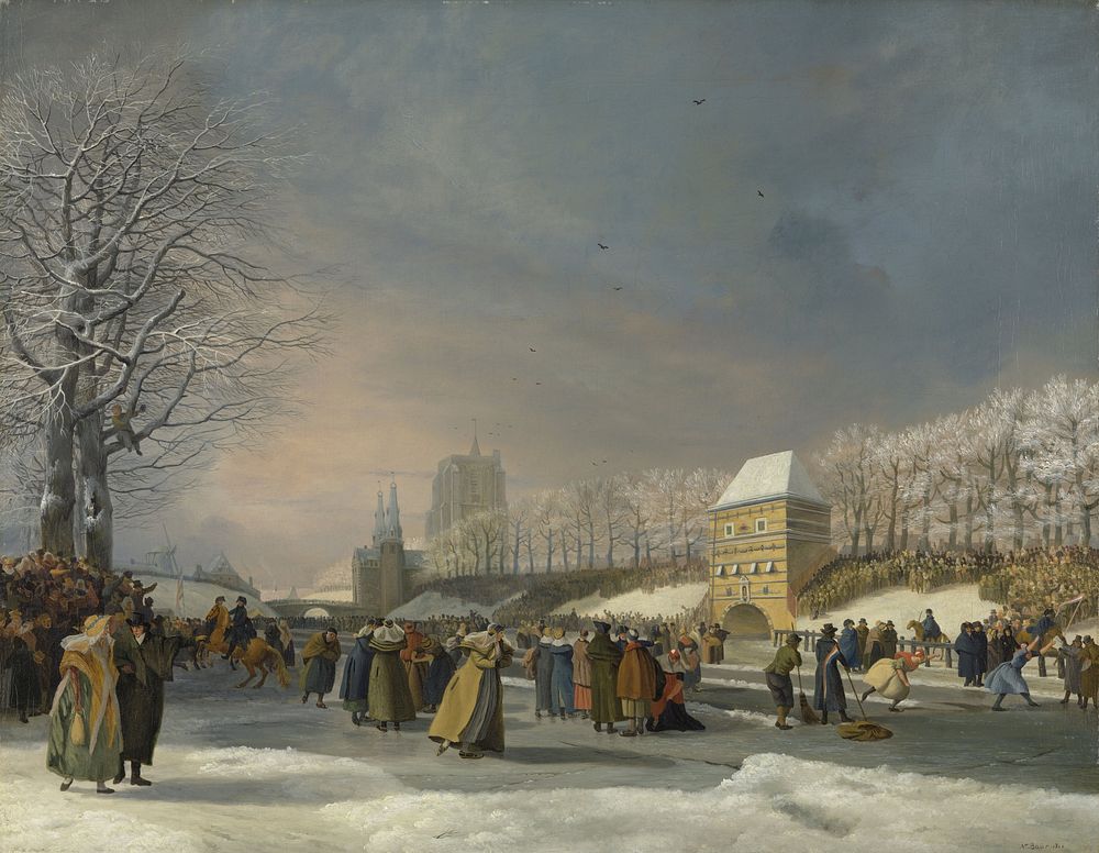 Women’s Skating Competition on the Stadsgracht in Leeuwarden, 21 January 1809 (1809) by Nicolaas Baur