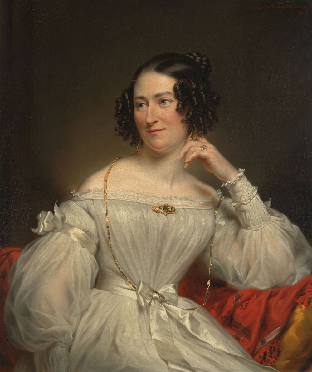 Portret van Abrahamina Henriëtte Wurfbain (1808-1883), echtgenote van Jacob de Vos Jz (1837) by Jan Adam Kruseman