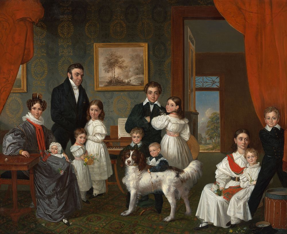 Portret van de familie Baud in hun buitenhuis in Voorburg (1831 - 1832) by Raden Sarief Bastaman Saleh