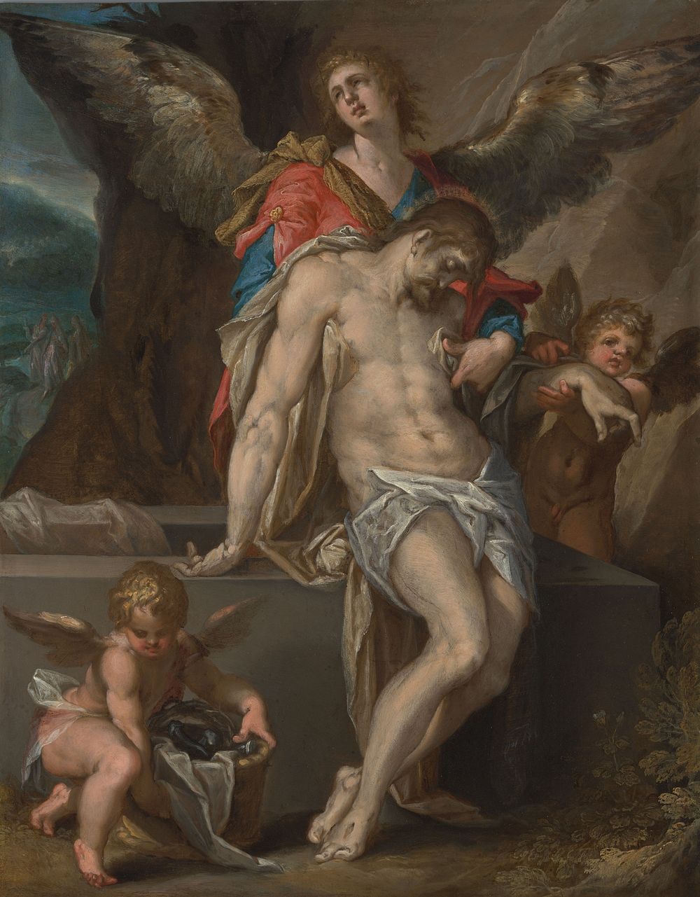 Engelen dragen het lichaam van Christus (Engelenpietà) (c. 1587) by Bartholomeus Spranger