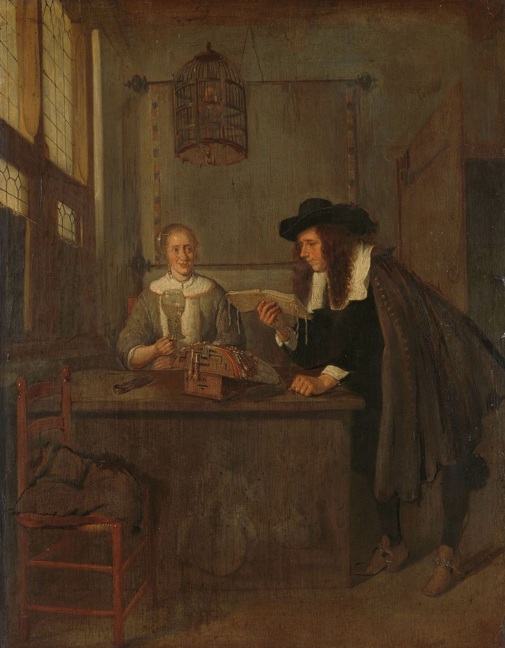 Interior with Lace-Worker and a Visitor (1650 - 1668) by Quiringh Gerritsz van Brekelenkam