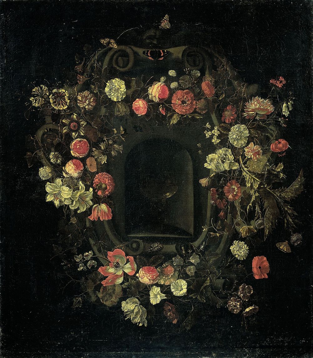 Wreath of Flowers encircling a Niche (1659 - 1663) by Karel Batist