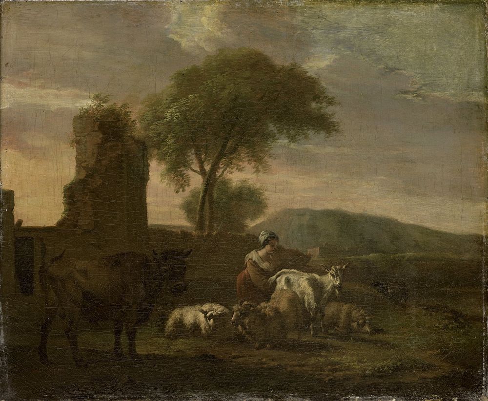 Italian Landscape with Shepherdess and Flocks (1712) by Simon van der Does