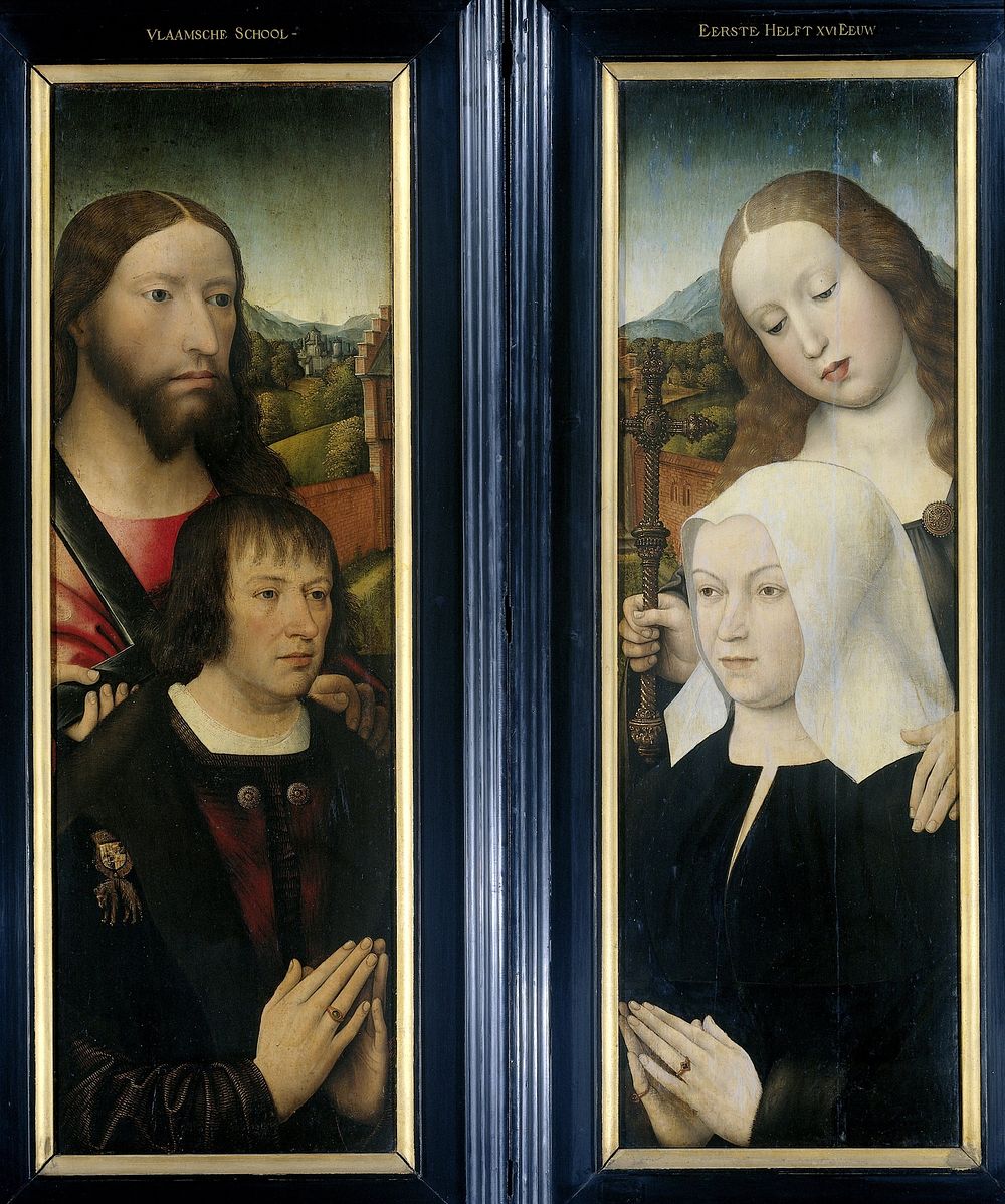 Two Wings of a Triptych with the Donor, Thomas Isaacq, accompanied by Saint Thomas (left, outer wing), and the Donor's Wife…