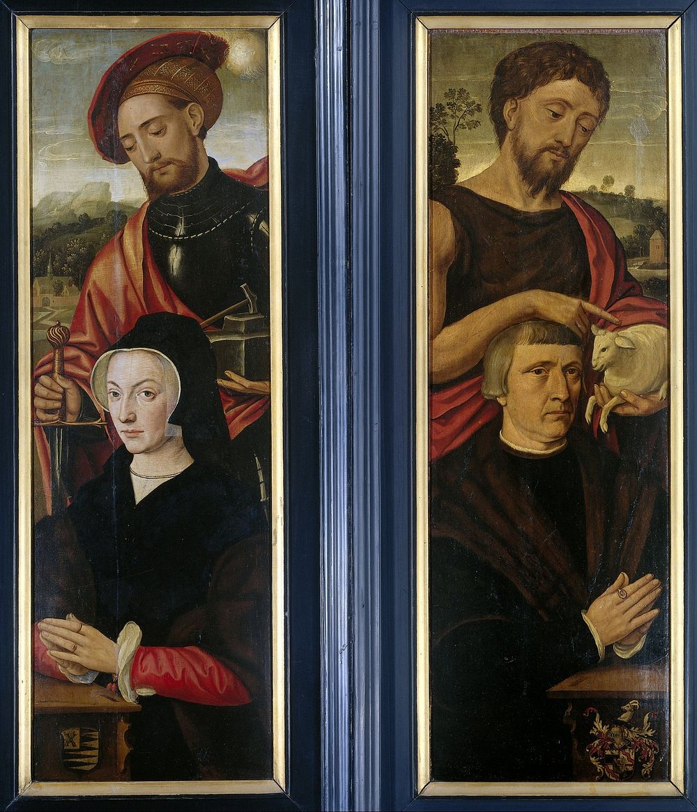 Two Wings of a Triptych with Portraits of Donors with Saints Adrian and John the Baptist (1530 - 1550) by Pieter Pourbus
