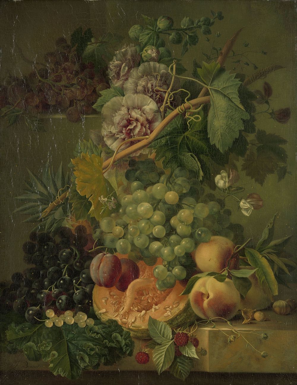 Still Life with Flowers and Fruits (1816 - 1817) by Albertus Jonas Brandt