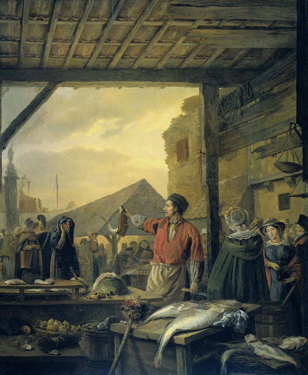 The Fish Market in Antwerp (1827) by Ignatius Josephus Van Regemorter