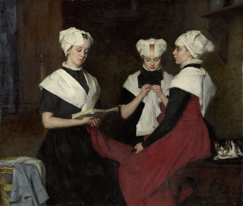 Drie meisjes uit het Amsterdamse Burgerweeshuis (1885) by Thérèse Schwartze