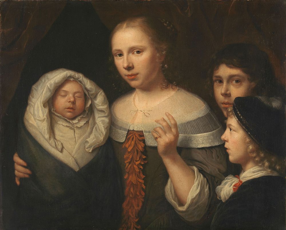 Portrait of a young woman with three children (1650 - 1677) by Wallerant Vaillant