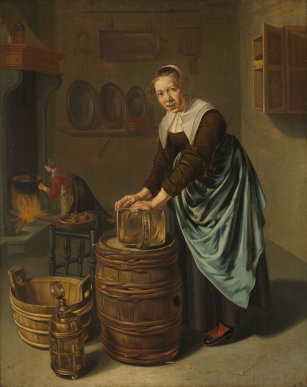 Woman scouring a vessel (1631 - 1677) by Willem van Odekercken