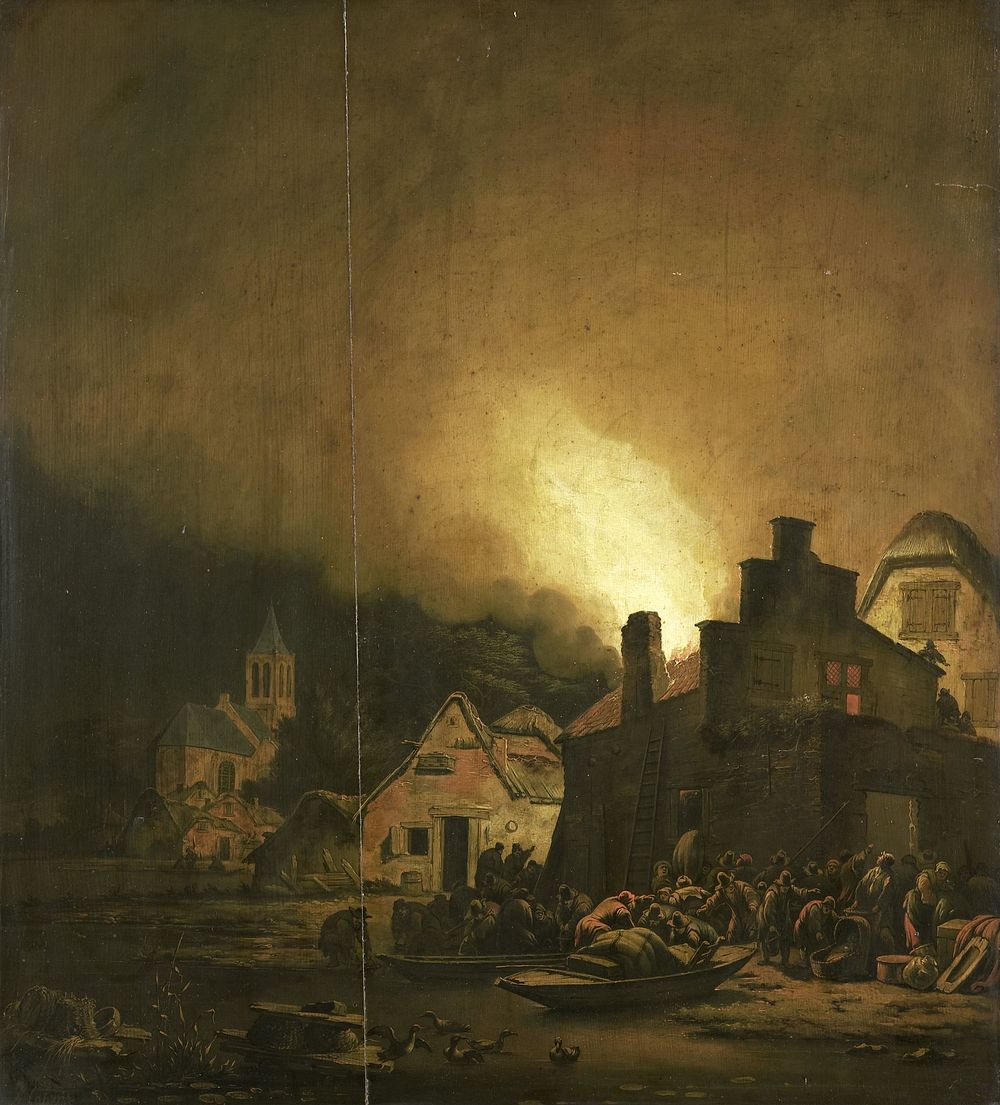 Fire by night in a Village (1650 - 1685) by Adam Colonia