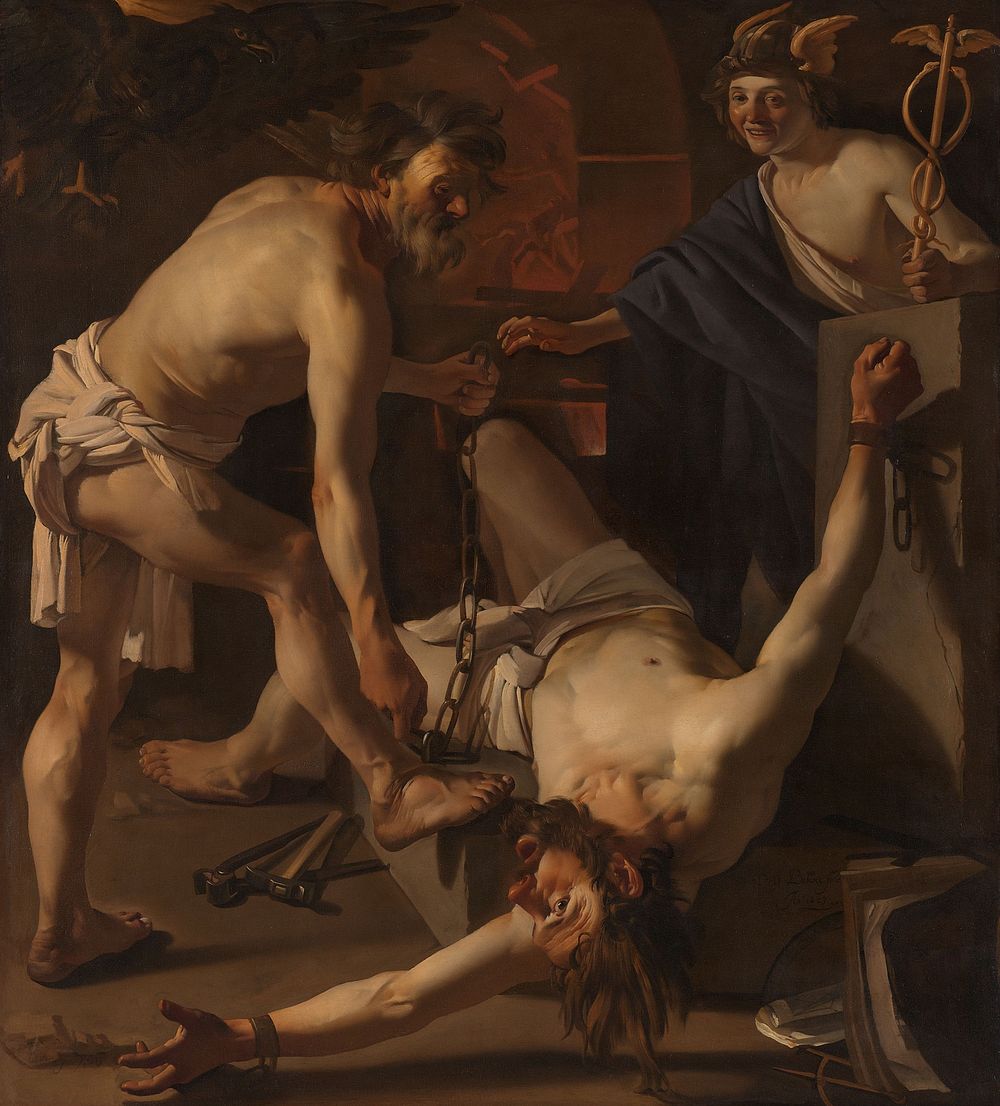 Prometheus Being Chained by Vulcan (1623) by Dirck van Baburen