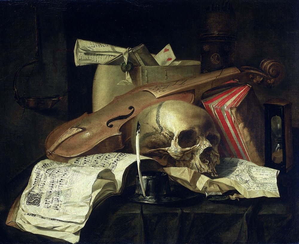 Vanitas still life (1660) by N L Peschier