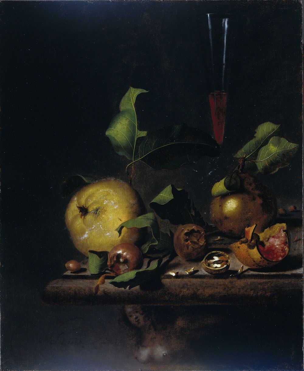 Still Life with Quinces, Medlars and a Glass (1669 - 1719) by Martinus Nellius