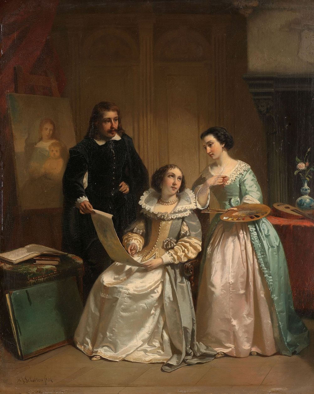 Gerard van Honthorst Showing the Drawings of his Pupil Louise of Bohemia to Amalia van Solms (1854) by Hendrik Jacobus…