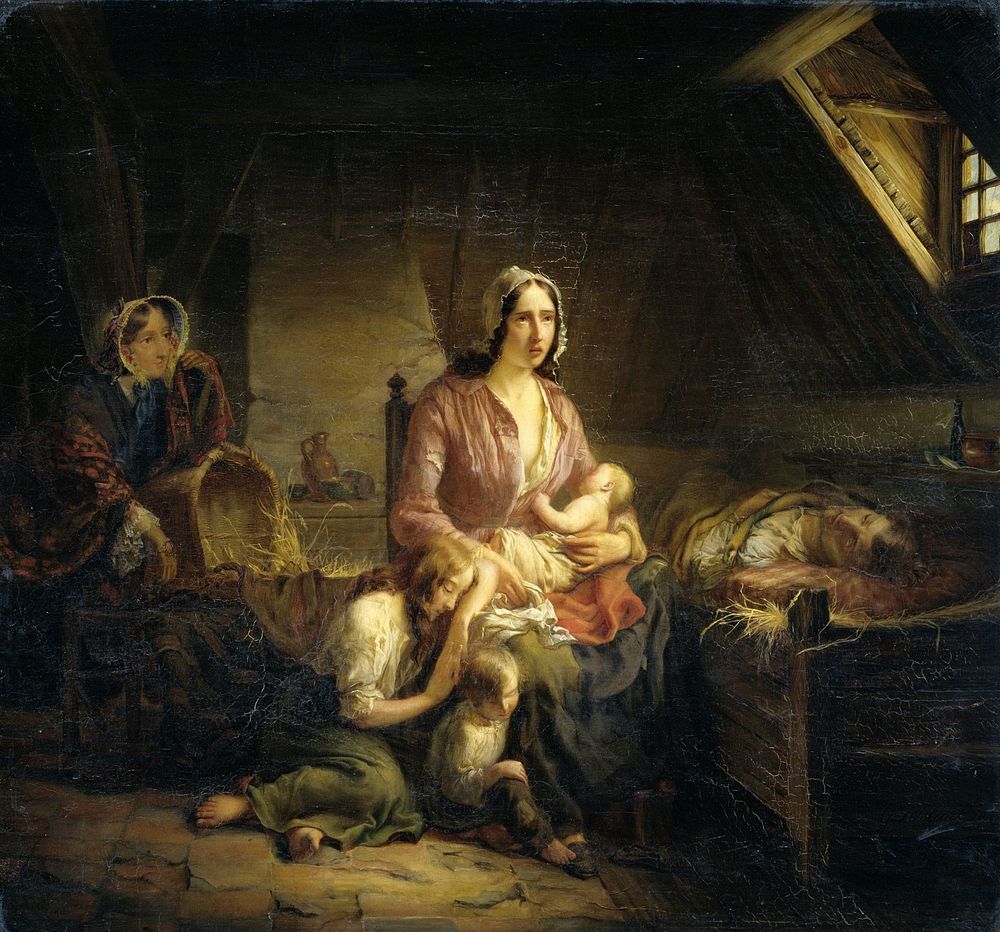 A Rich Lady Visits a Poor Family (1853) by Gerardus Terlaak