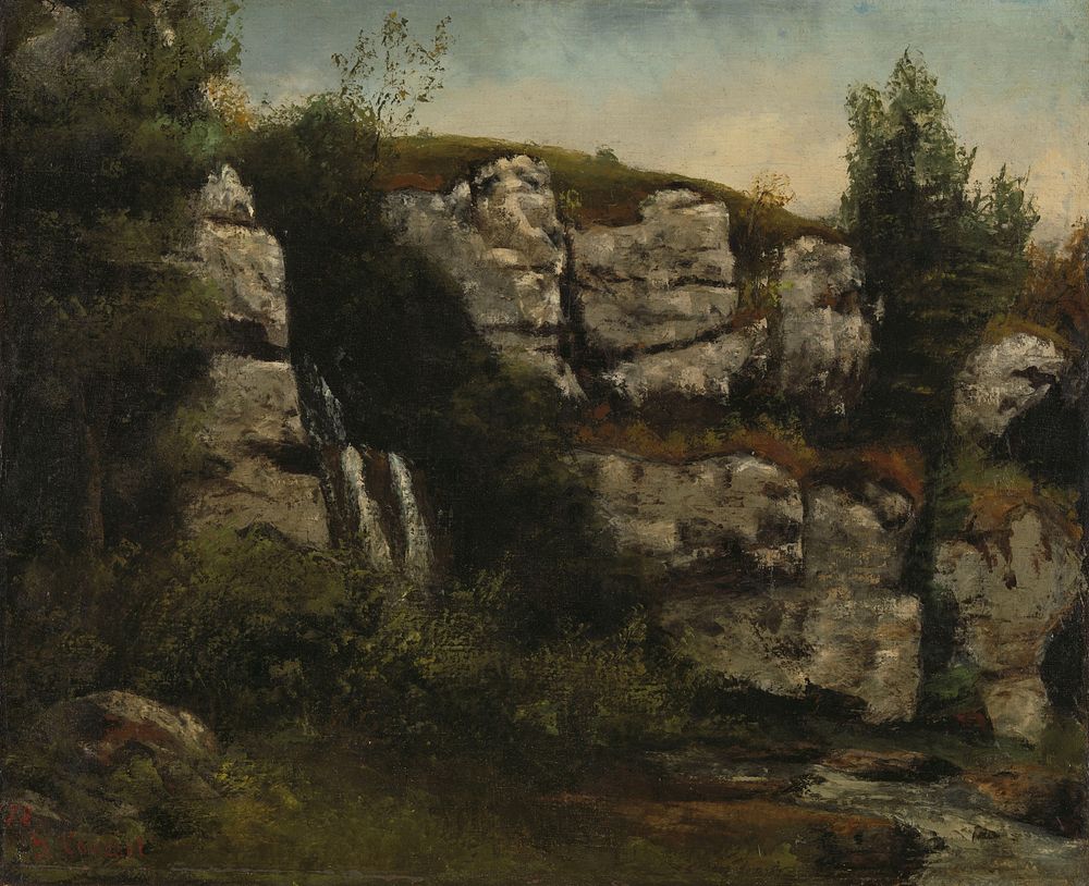 Landscape with Rocky Cliffs and a Waterfall (1872) by Gustave Courbet