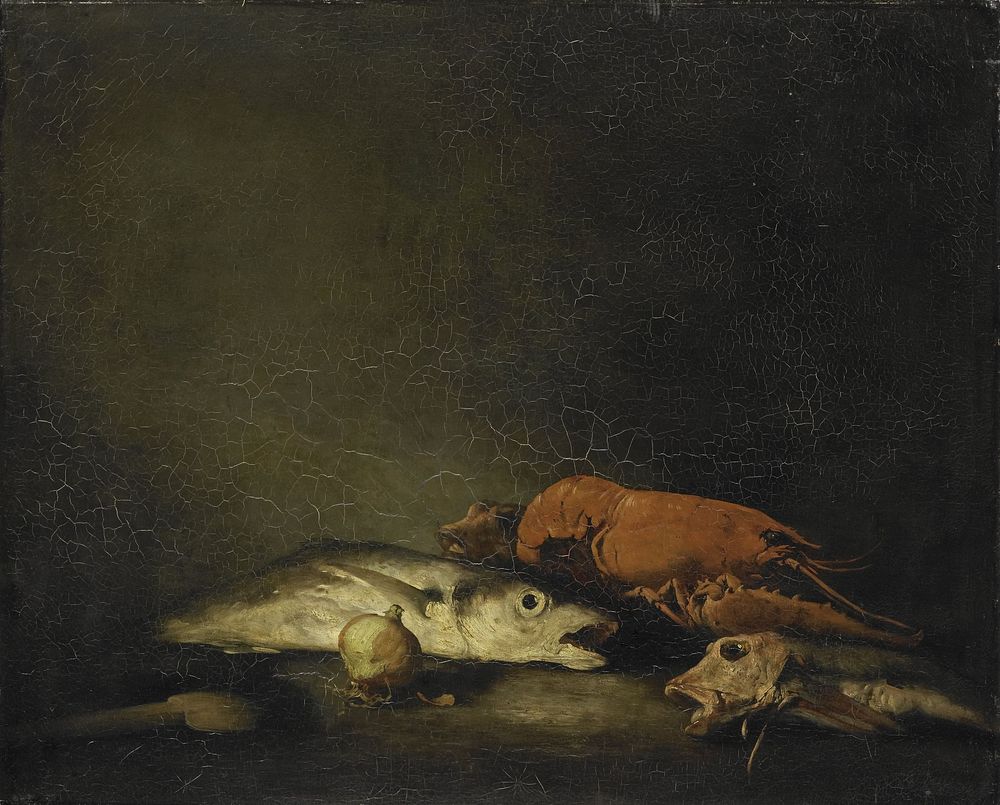 Stilleven met vissen en een kreeft (1850 - 1891) by Théodule Augustin Ribot