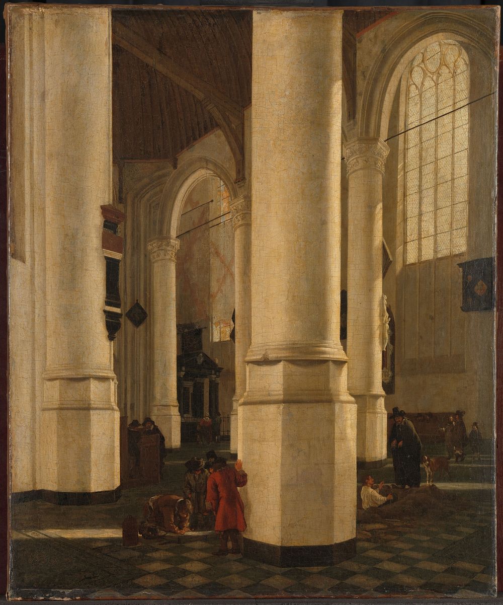 Interior of the Oude Kerk in Delft, with the Tomb of Vice-Admiral Pieter Pietersz Heijn (c. 1650) by Gerard Houckgeest and…
