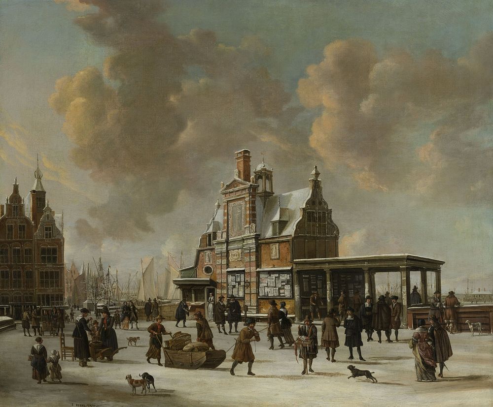 The Paalhuis and the Nieuwe Brug, Amsterdam, in the Winter (1640 - 1666) by Jan Abrahamsz Beerstraten