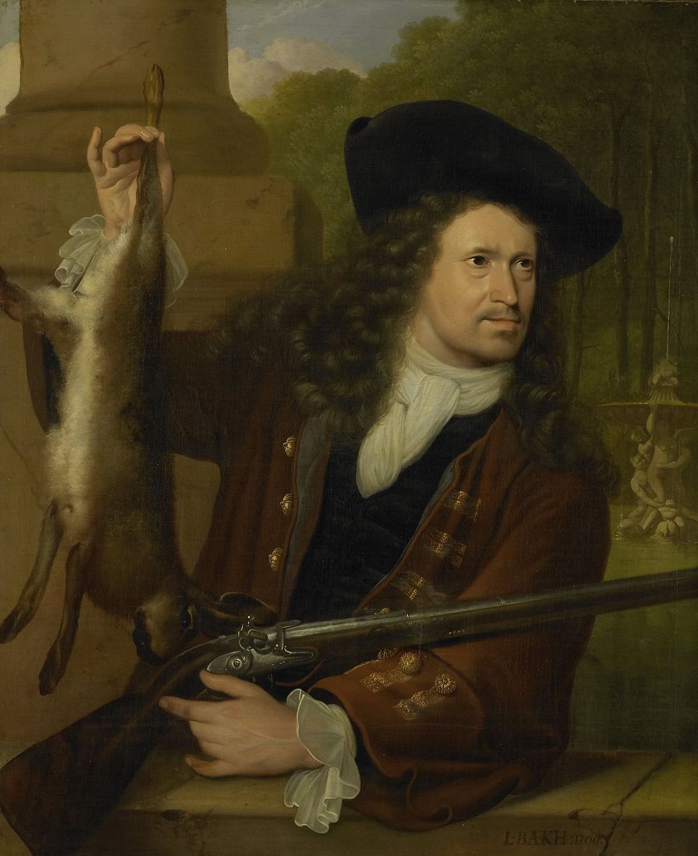 Jan de Hooghe (1650-1731). Anna de Hooghe's Cousin, Dressed for Shooting (1700) by Ludolf Bakhuysen