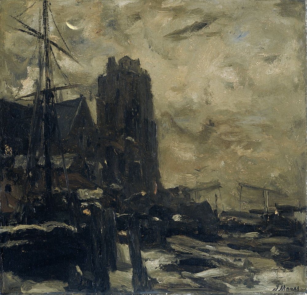 Dordrecht bij avond (c. 1870 - c. 1899) by Jacob Maris