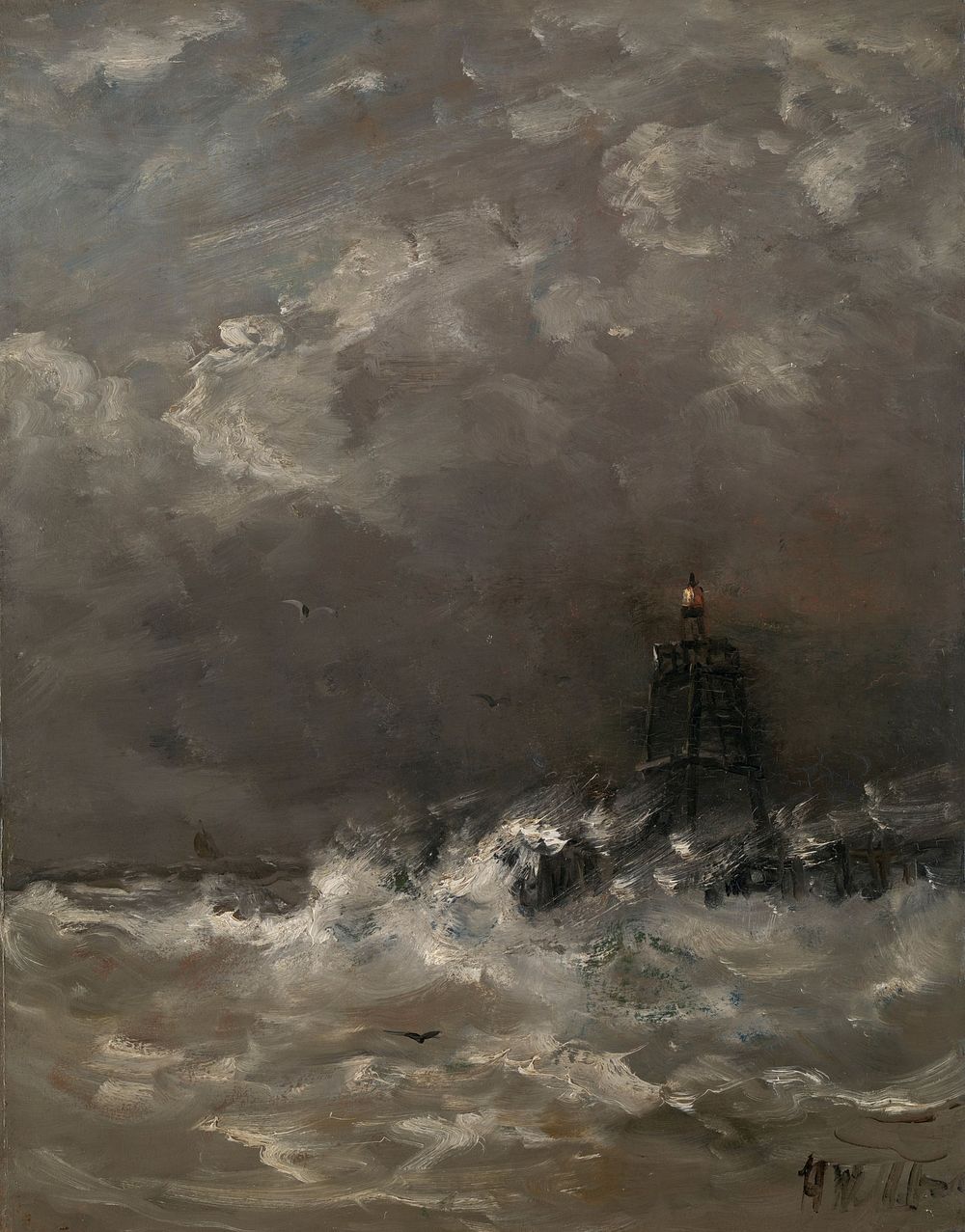 Lighthouse in Breaking Waves (c. 1900 - c. 1907) by Hendrik Willem Mesdag