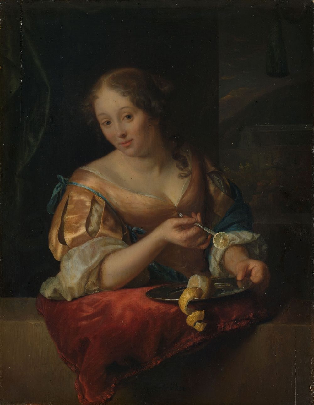 Young Woman with Lemon (1685 - 1690) by Godfried Schalcken