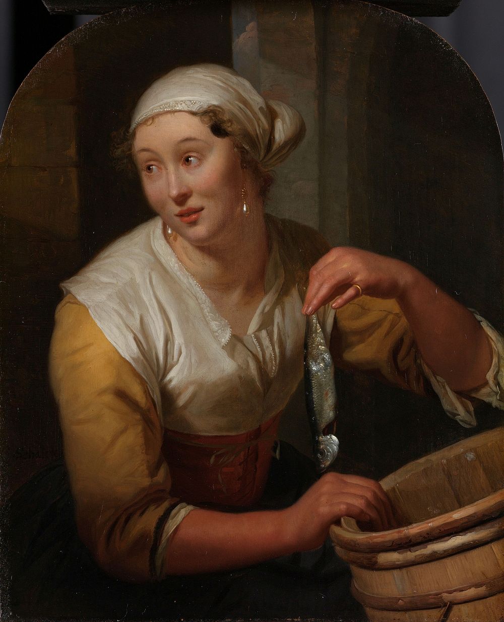 Woman Selling Herrings (1675 - 1680) by Godfried Schalcken