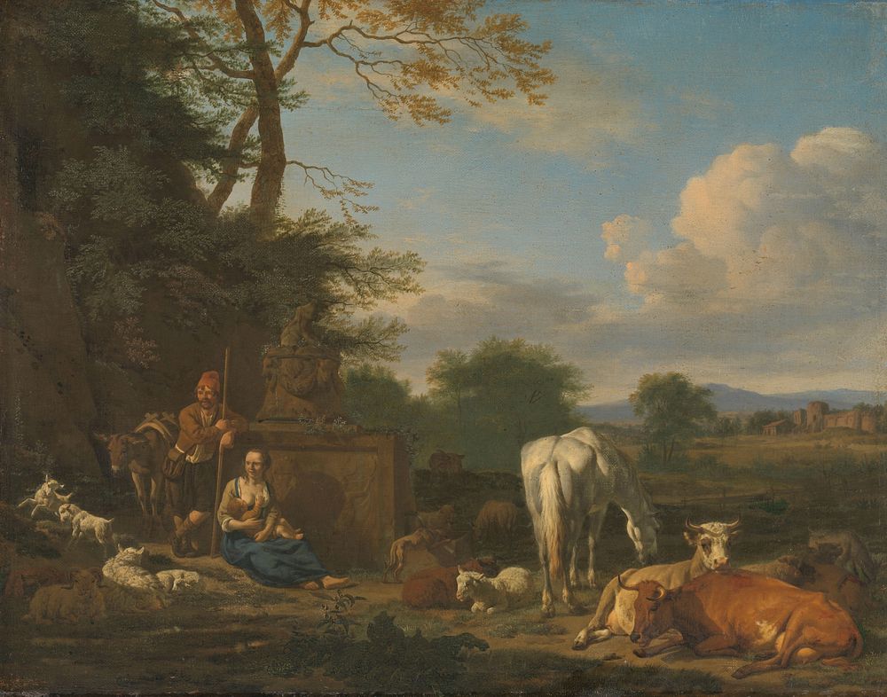 Arcadian Landscape with resting Shepherds and Animals (1664) by Adriaen van de Velde