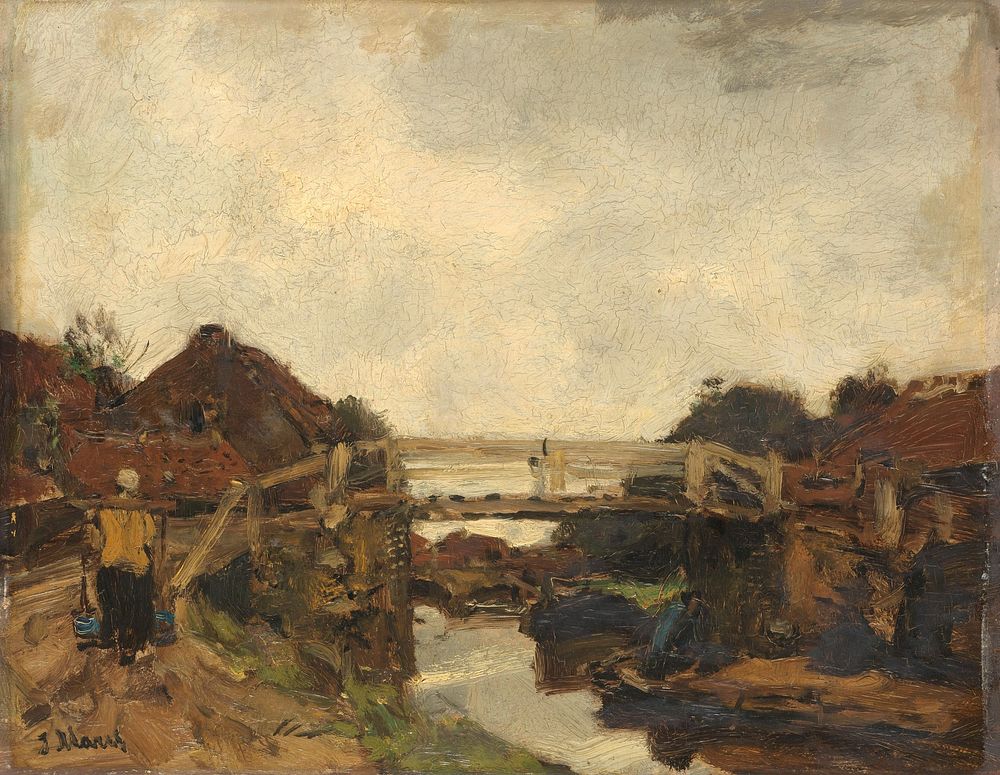 Wooden Bridge across a Canal at Rijswijk (c. 1878) by Jacob Maris