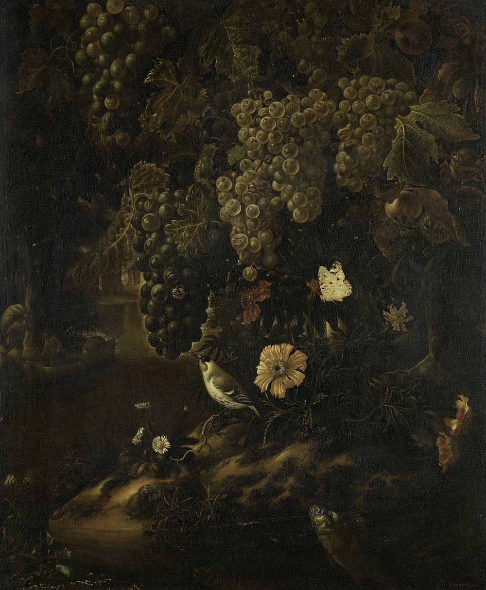 Grapes, Flowers and Animals (1665 - 1719) by Isac Vromans
