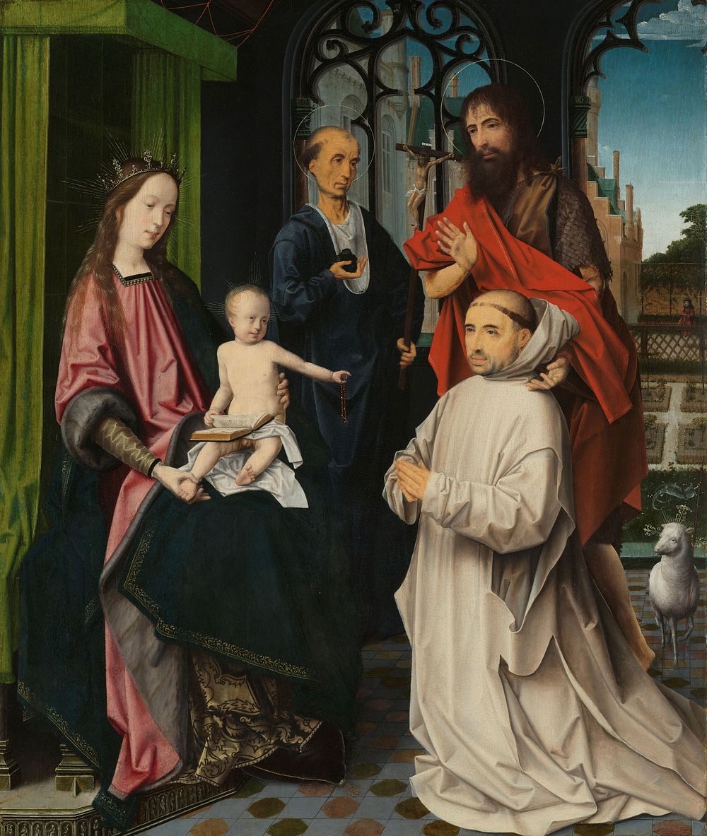 Virgin and Child Enthroned, with Saints Jerome and John the Baptist and a Carthusian Monk (c. 1510) by Jan Provoost