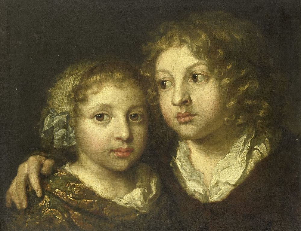 A daughter and a son (Constantijn?) of the artist (1661 - 1684) by Caspar Netscher