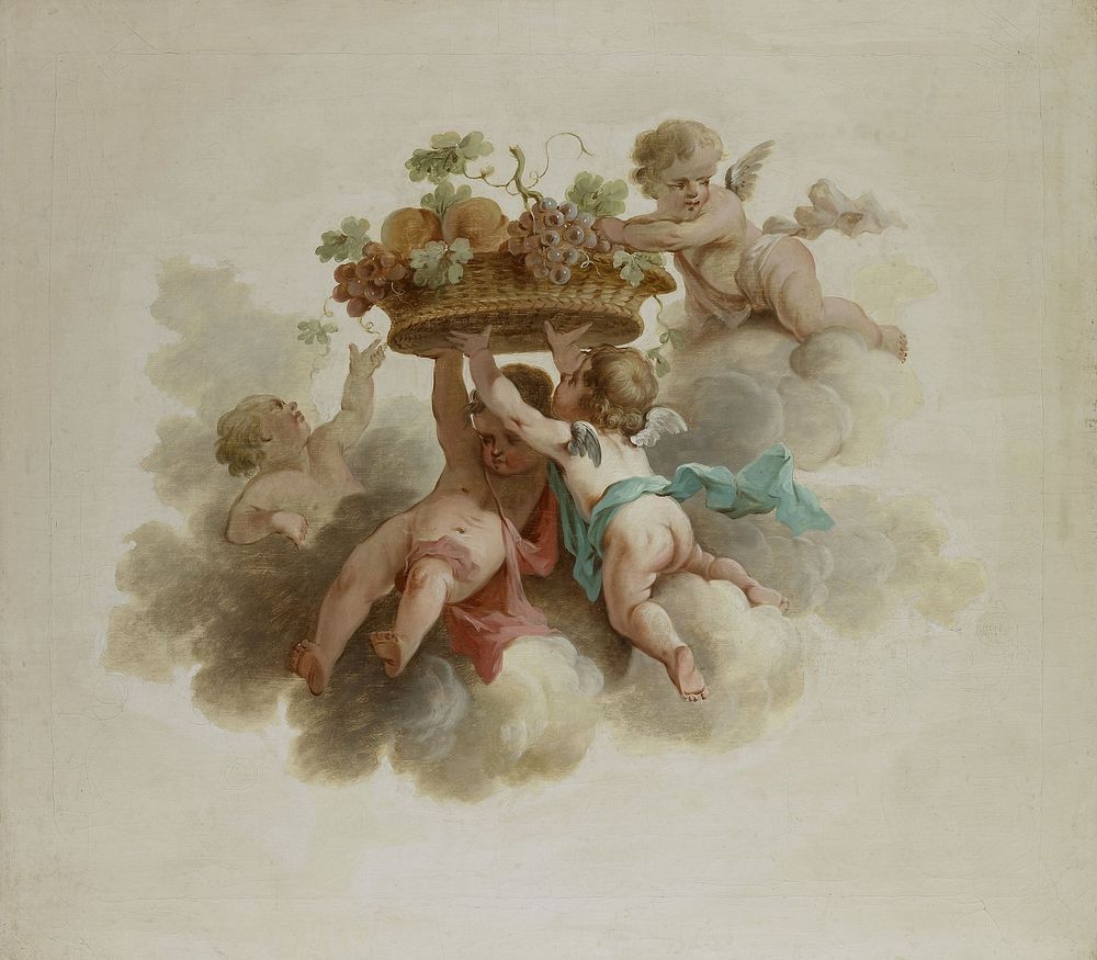 Four Putti Carrying a Fruit Basket (c. 1725 - c. 1774) by anonymous