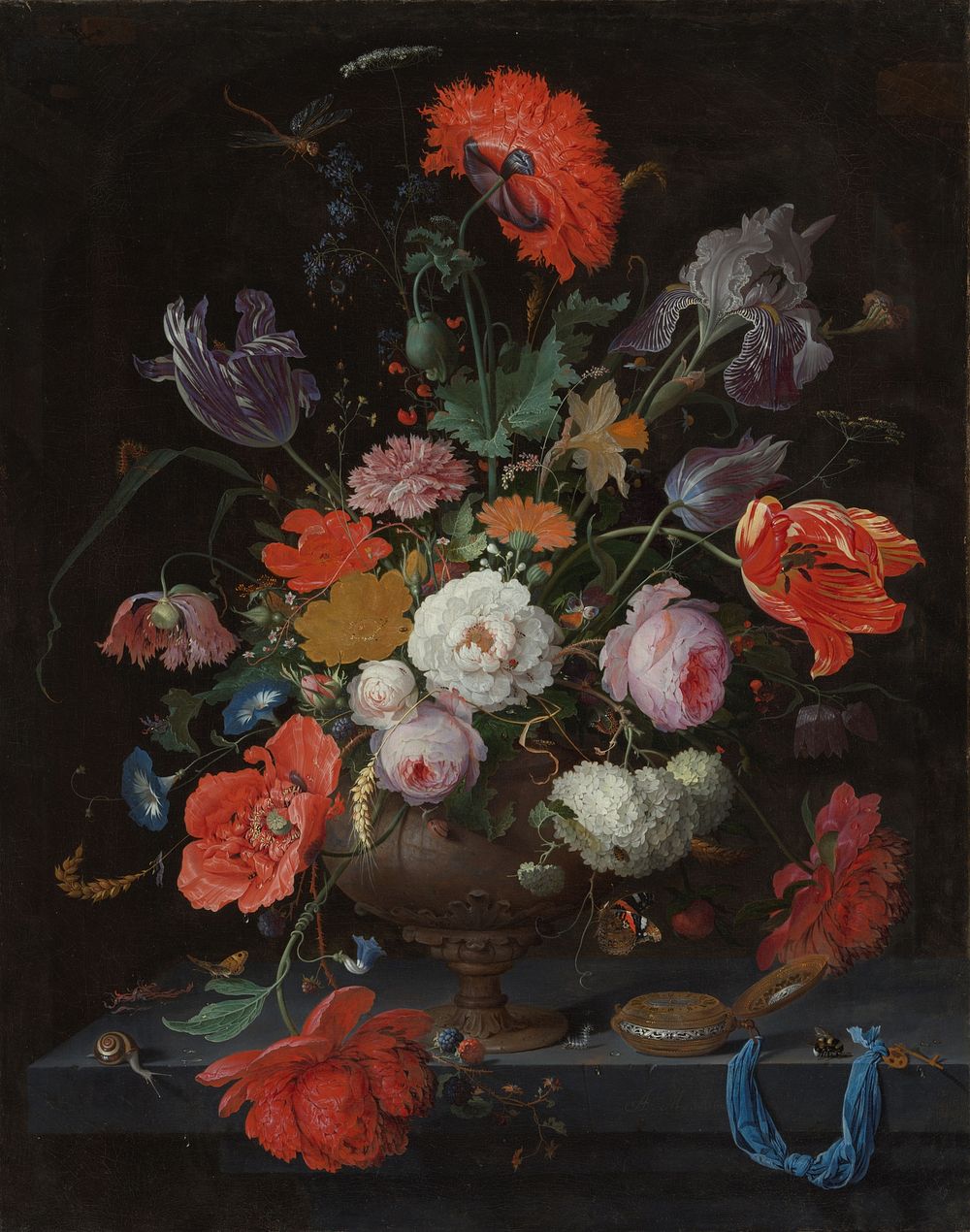 Still Life with Flowers and a Watch (c. 1660 - c. 1679) by Abraham Mignon