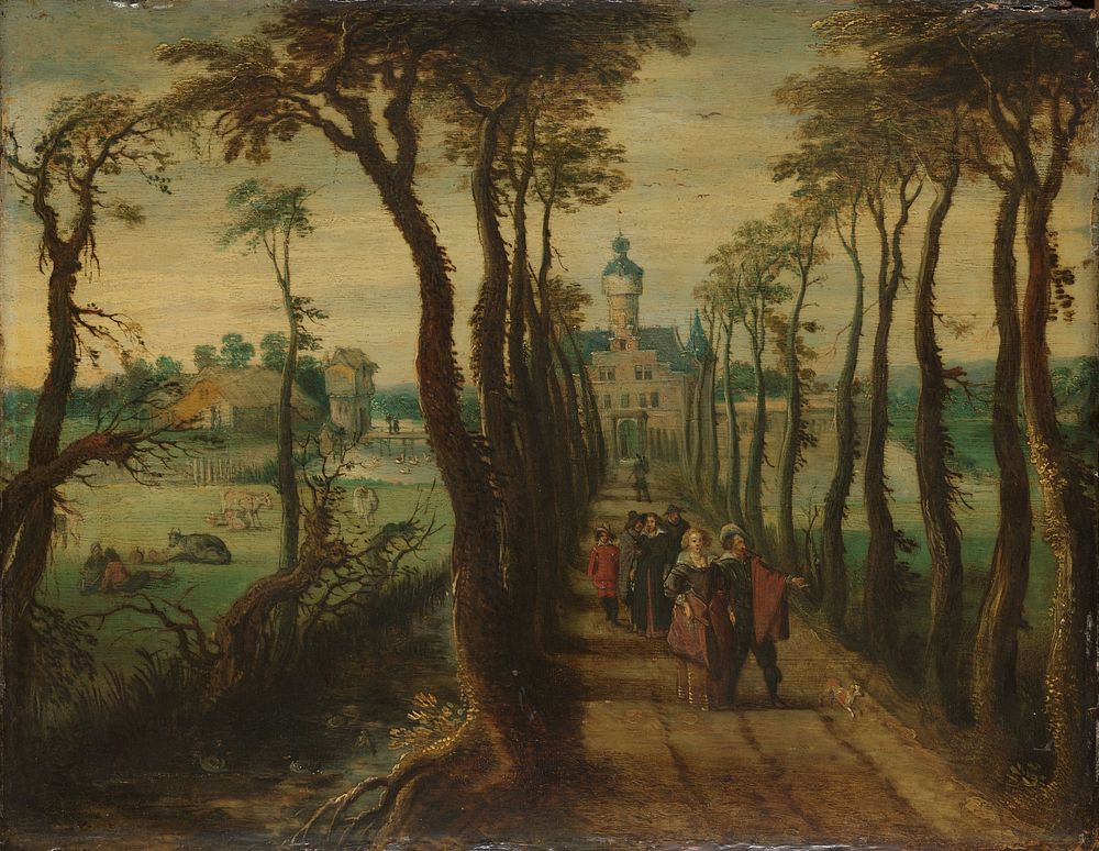 Elegant Company on a Causeway Leading towards a Country-House (c. 1650) by anonymous and Sebastiaen Vrancx