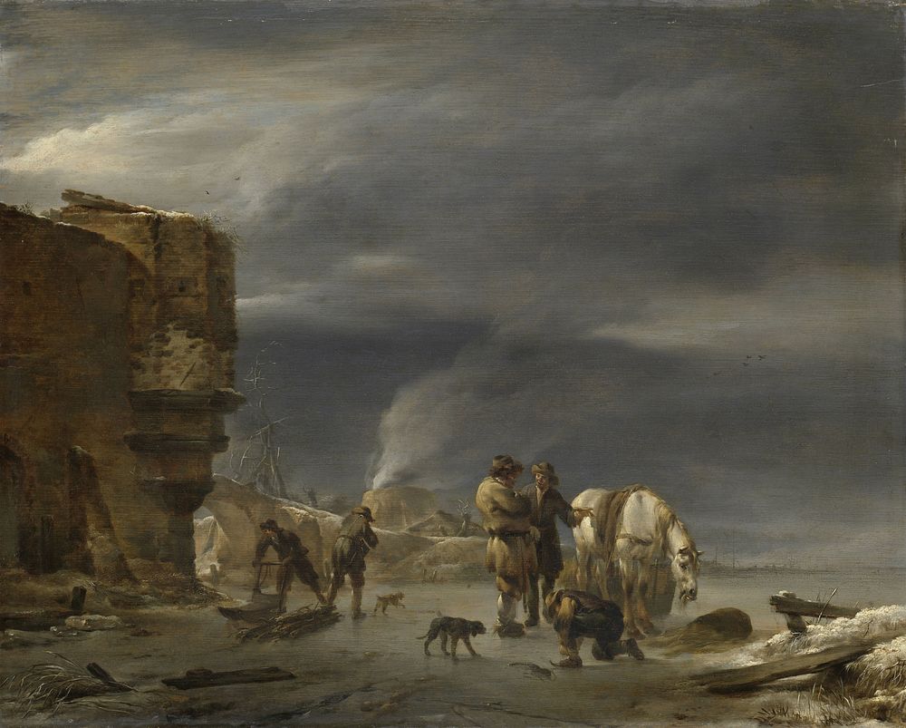 On the Ice near a Town (1647) by Nicolaes Pietersz Berchem