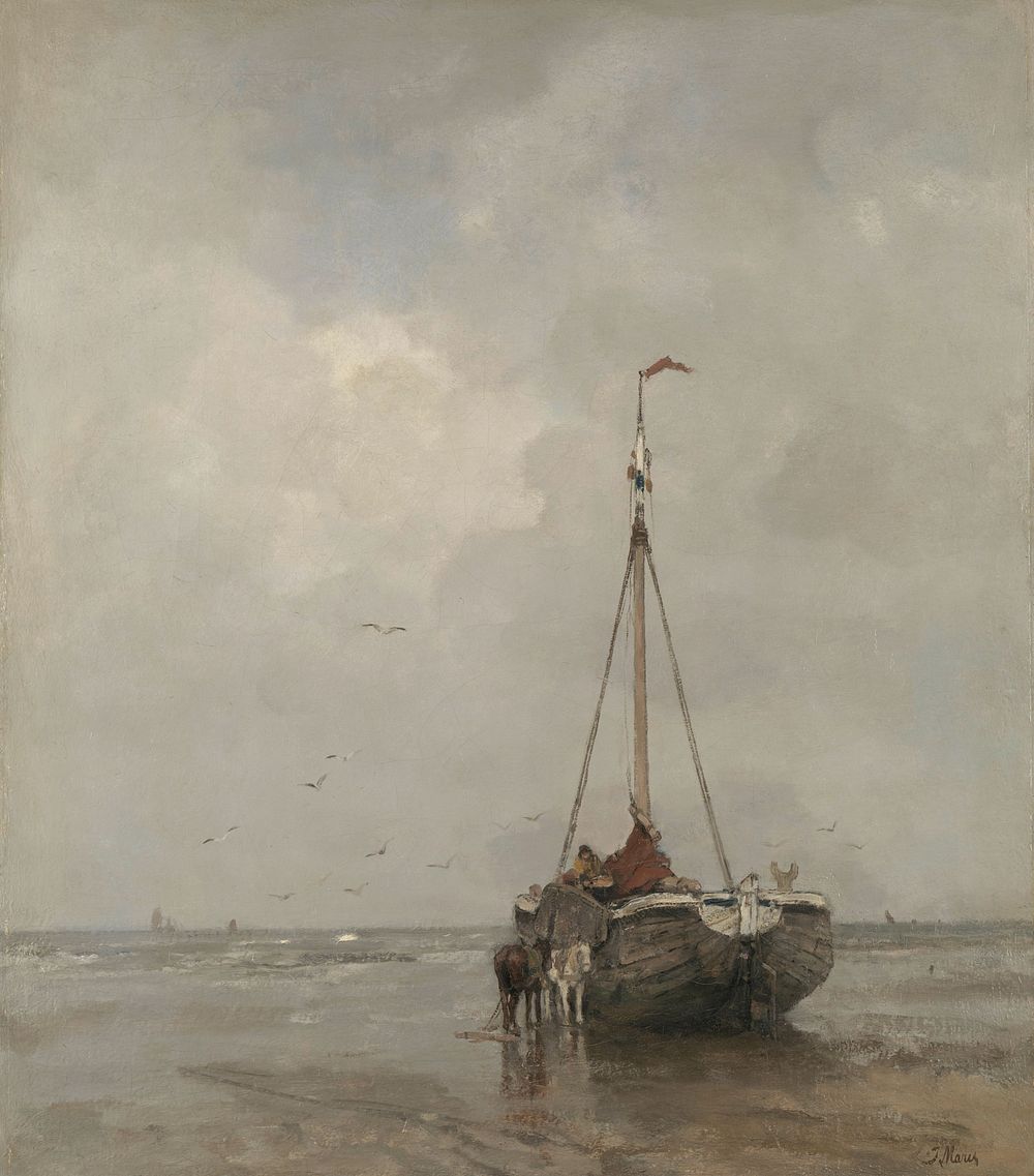 Bluff-bowed Fishing Boat on the Beach at Scheveningen (c. 1885) by Jacob Maris
