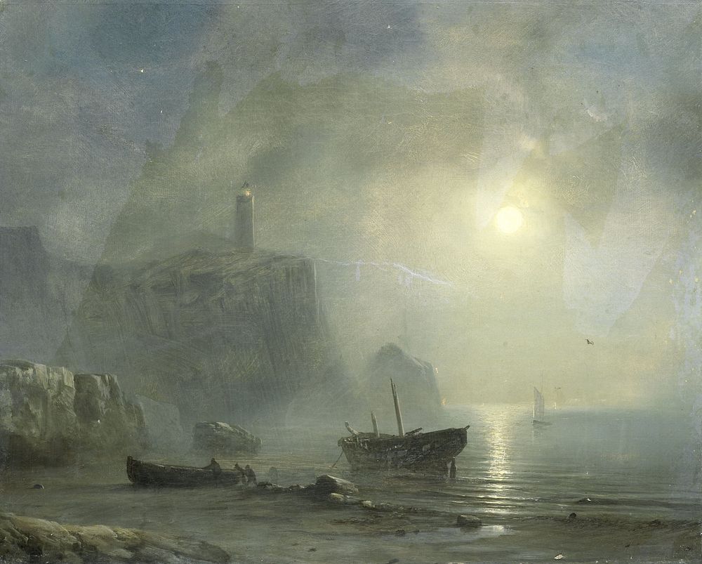 View of a Rocky Coast by Moonlight (1830 - 1880) by Théodore Gudin