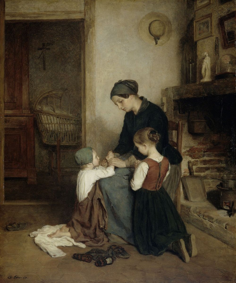 The Evening Prayer (1857) by Pierre Edouard Frère