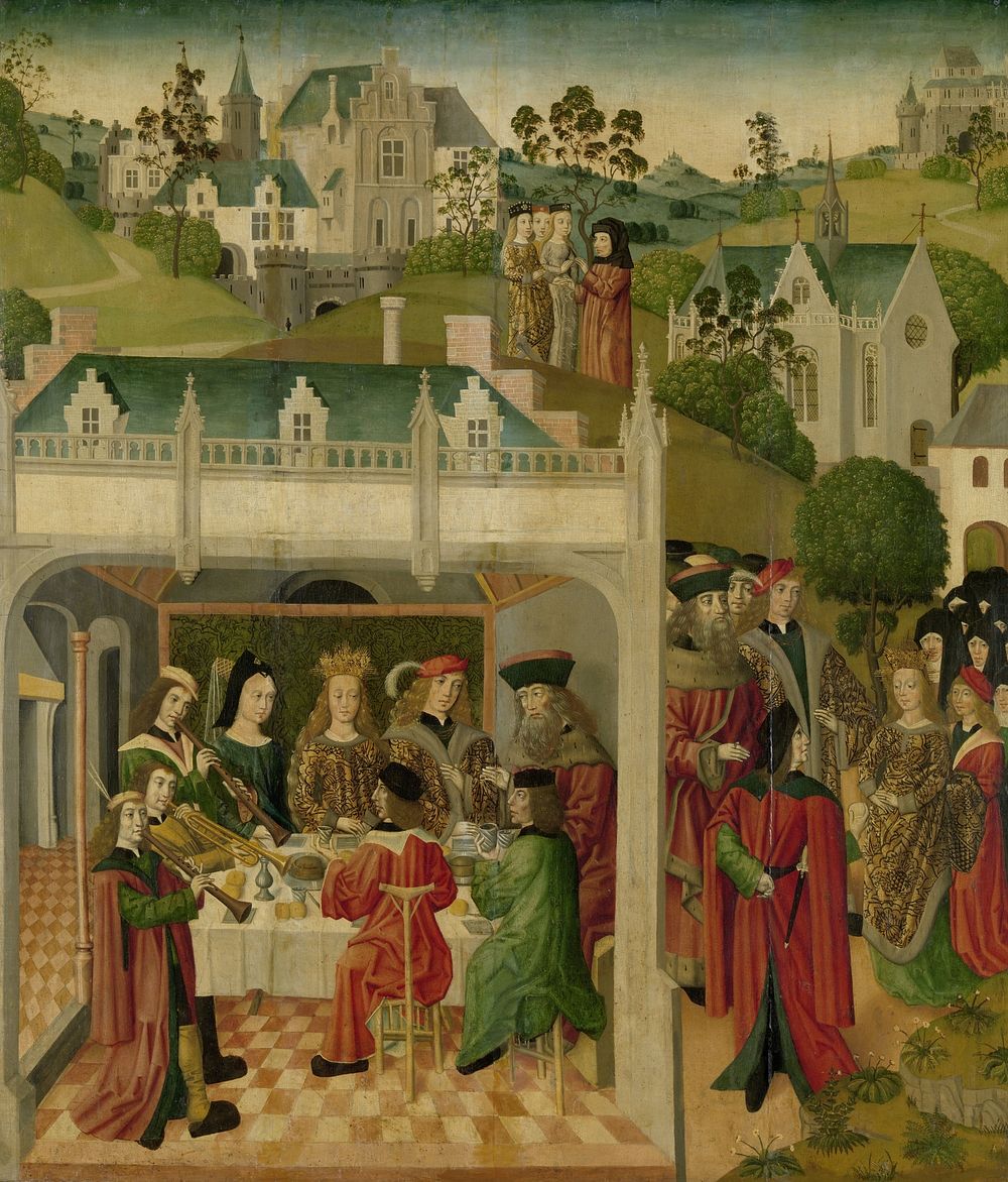 Wedding Feast of Saint Elizabeth of Hungary and Louis of Thuringia in the Wartburg, inner left wing of an altarpiece made…