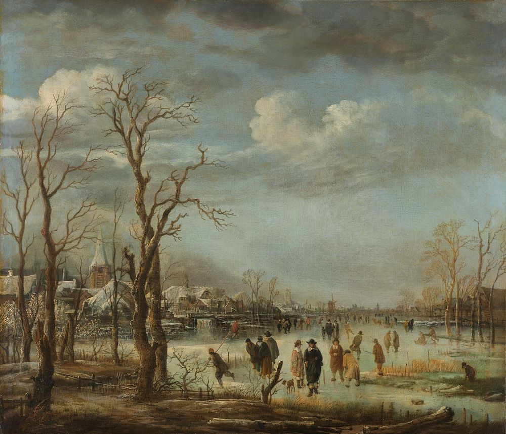 Winter Landscape near a Town with Bare Trees (c. 1650 - c. 1655) by Aert van der Neer