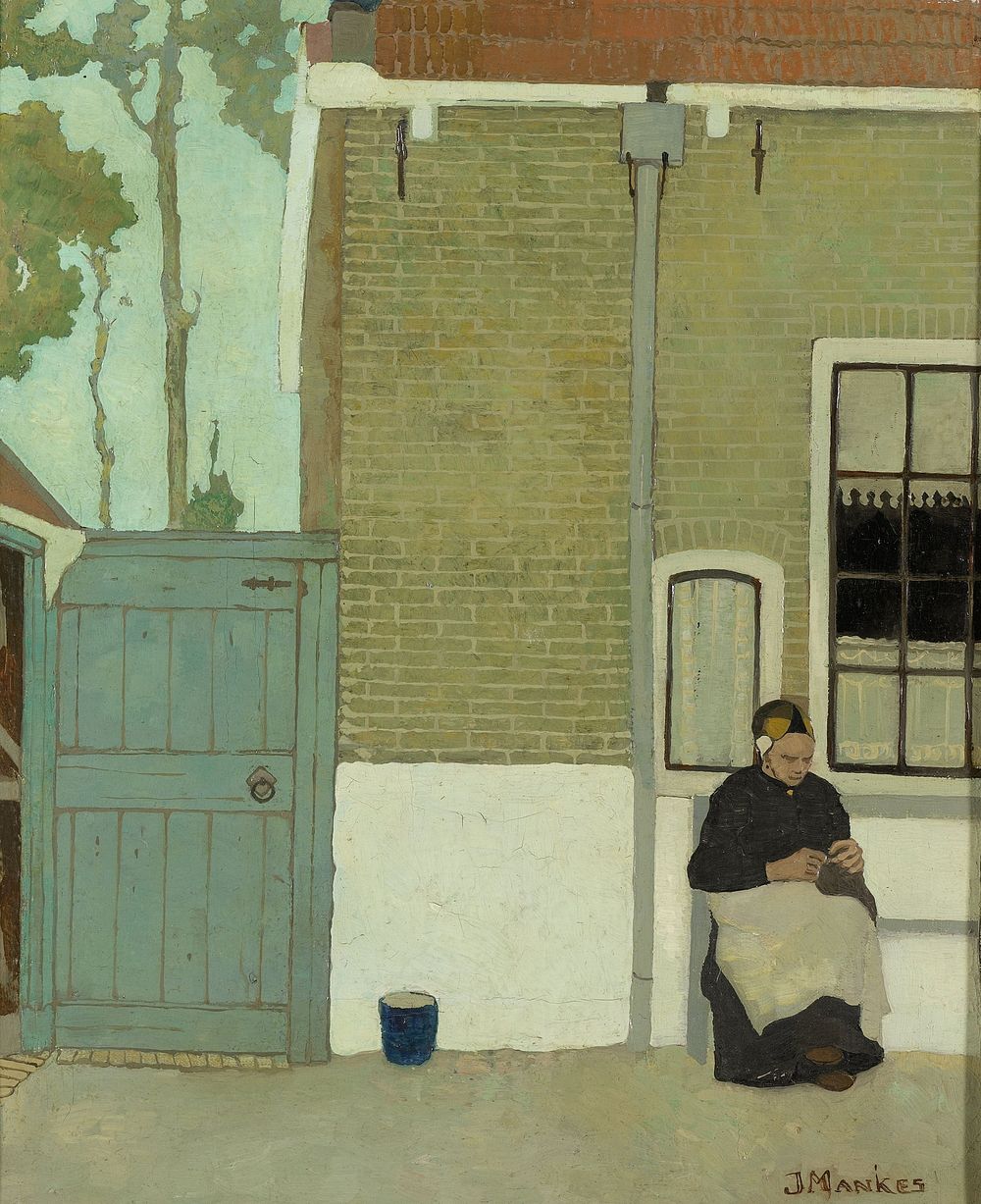 Vrouw voor haar huis (1914) by Jan Mankes