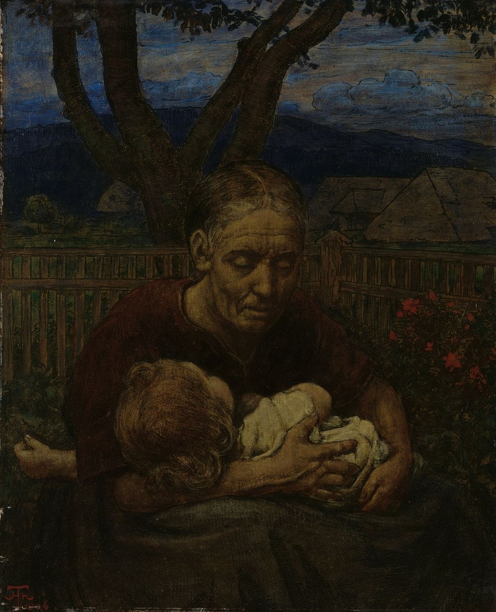 Mother and Child in a garden (1850 - 1924) by Hans Thoma