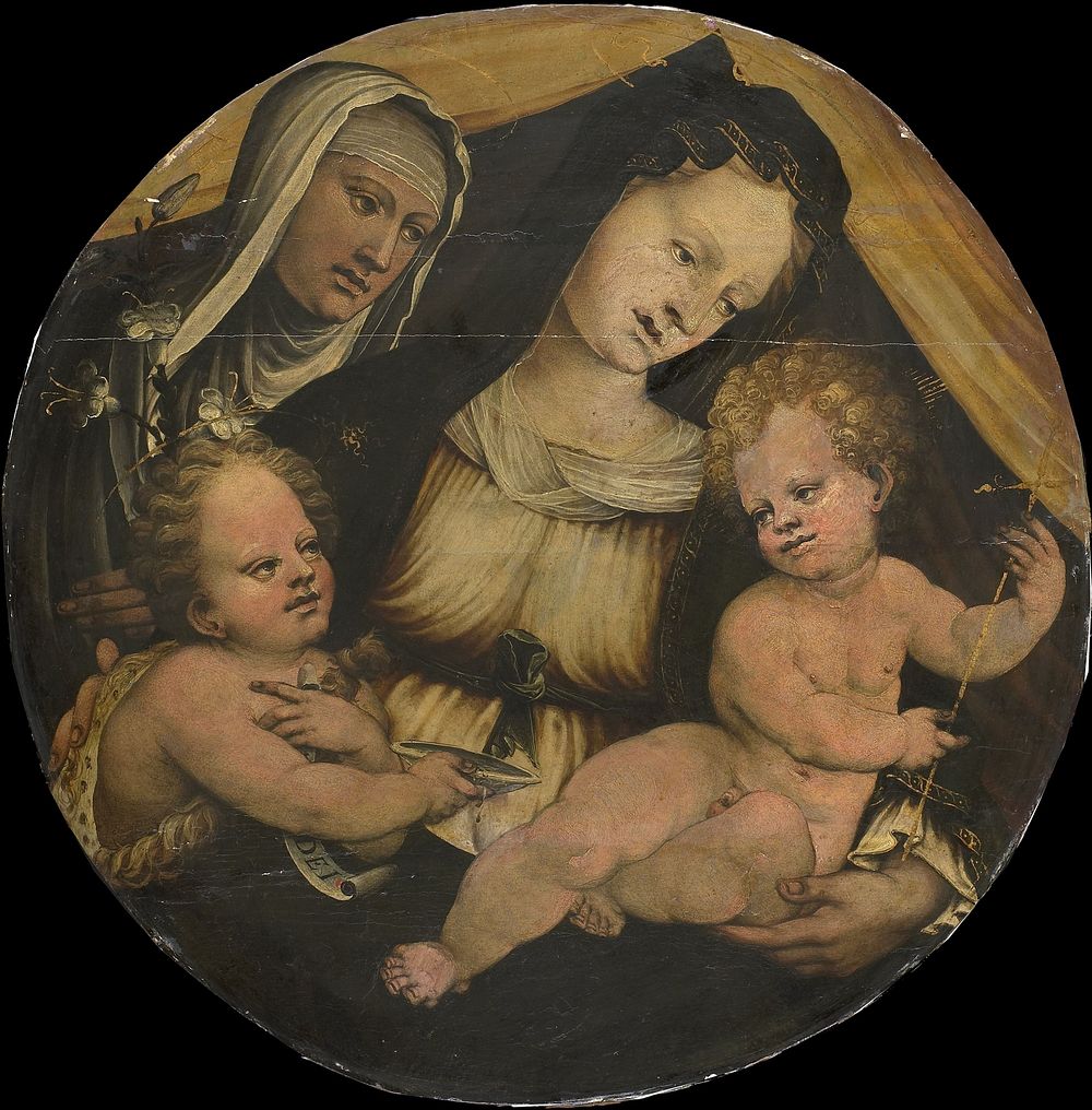 Madonna and Child with the Infant John the Baptist and St Clara (c. 1520) by anonymous and Domenico Beccafumi
