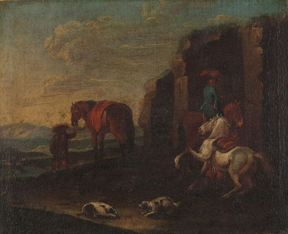 Travellers by a Ruin (c. 1700) by anonymous, Pieter van Bloemen and Pieter Bodding van Laer