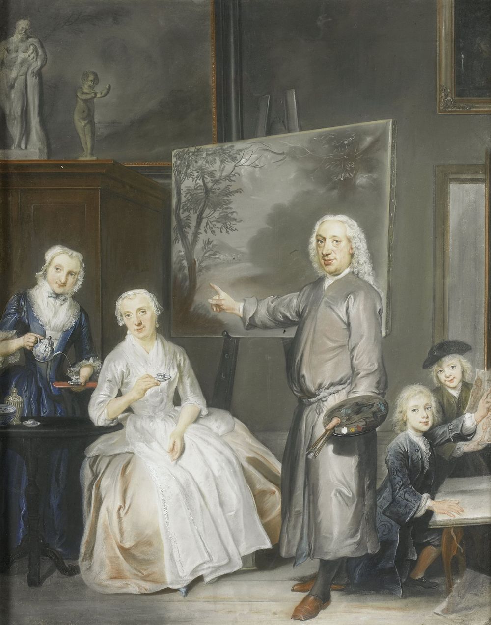 De landschapschilder Dirk Dalens III (1688-1753) met zijn tweede echtgenote Maria Schaack (gest. 1766) en de kinderen Anna…