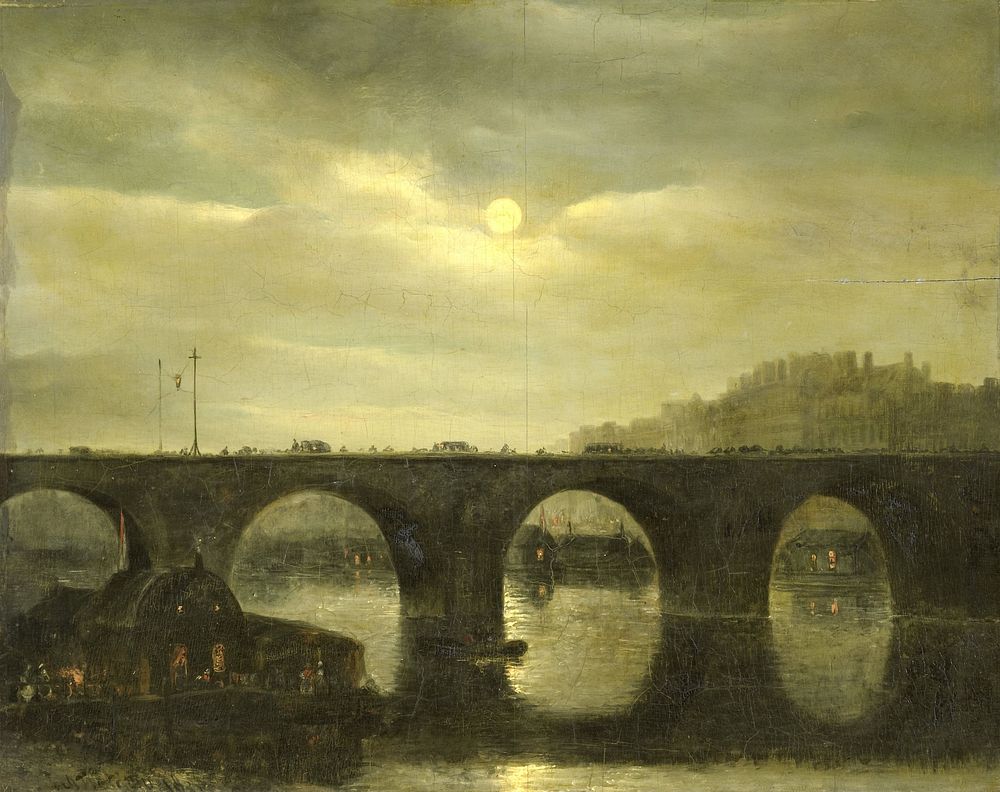 One of the Bridges over the Seine, Paris, in the Moonlight (1835) by Antonie Waldorp